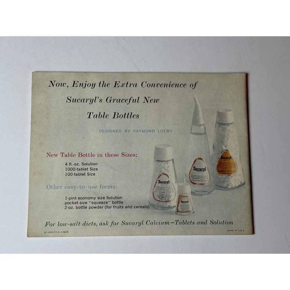 Vintage Sucaryl Calorie‎ Saving Recipes Booklet Raymond Loewy Design 1958 MCM